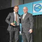 Anders Jansson of Minesto, accepts the 2014 Orcelle Award from Raymond Fitzgerald of WWL.
